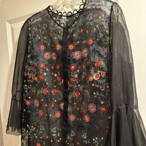 Elie Tahari Black Floral Embroidered Blouse
